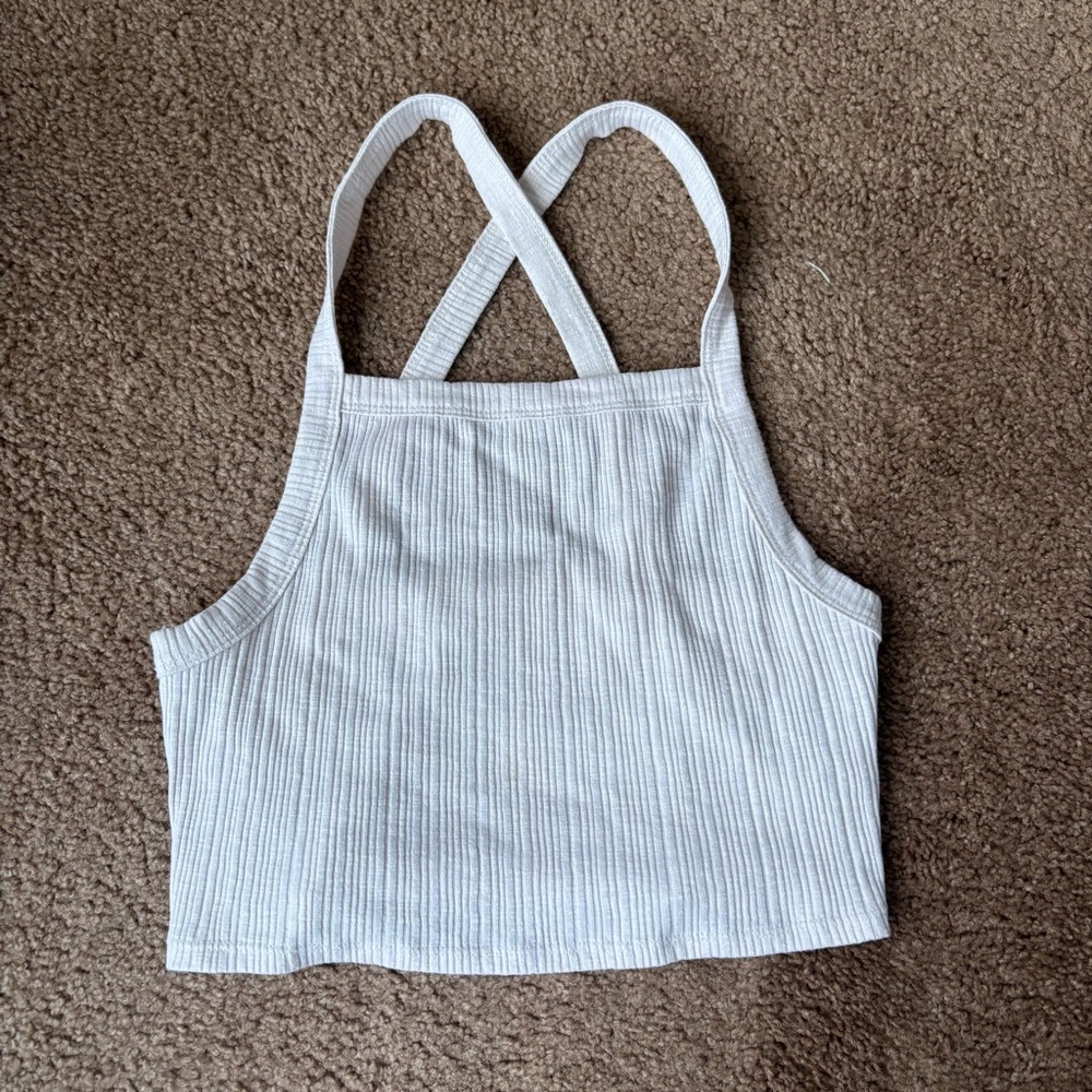 Small American Eagle Women's White Ribbed Crop Top